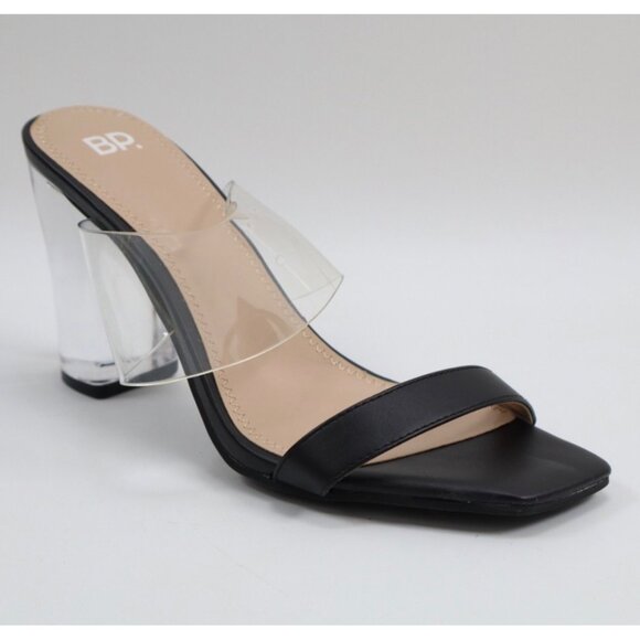 BP X Nordstrom Naomi Block Clear Strap & Heel Slide Sandals, Black, MSRP $70 11 - Picture 1 of 8